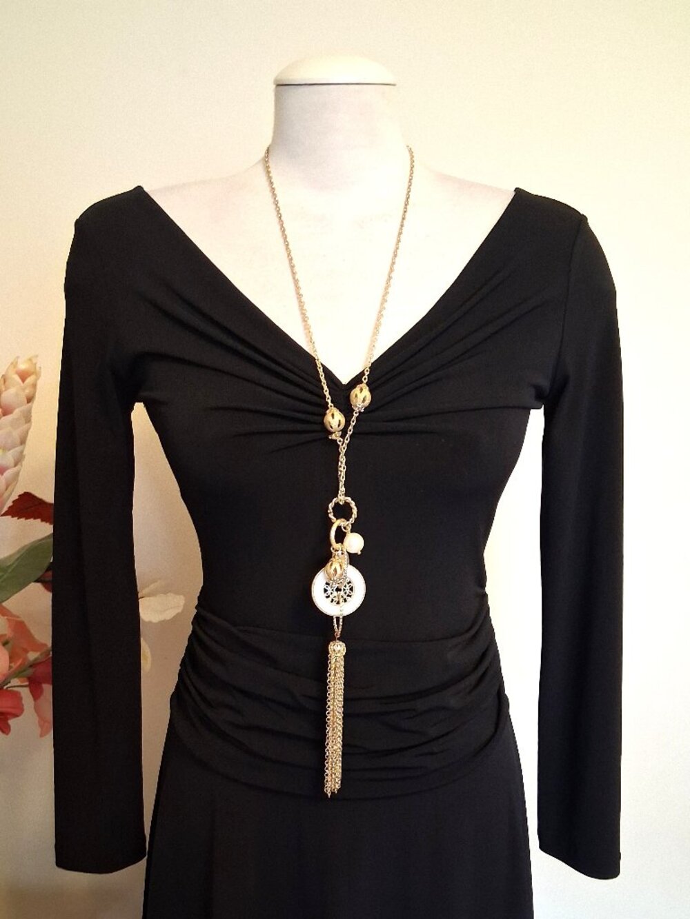 New Mia Vintage Contemporary Edge Gold Plated Long Necklace & Earrings